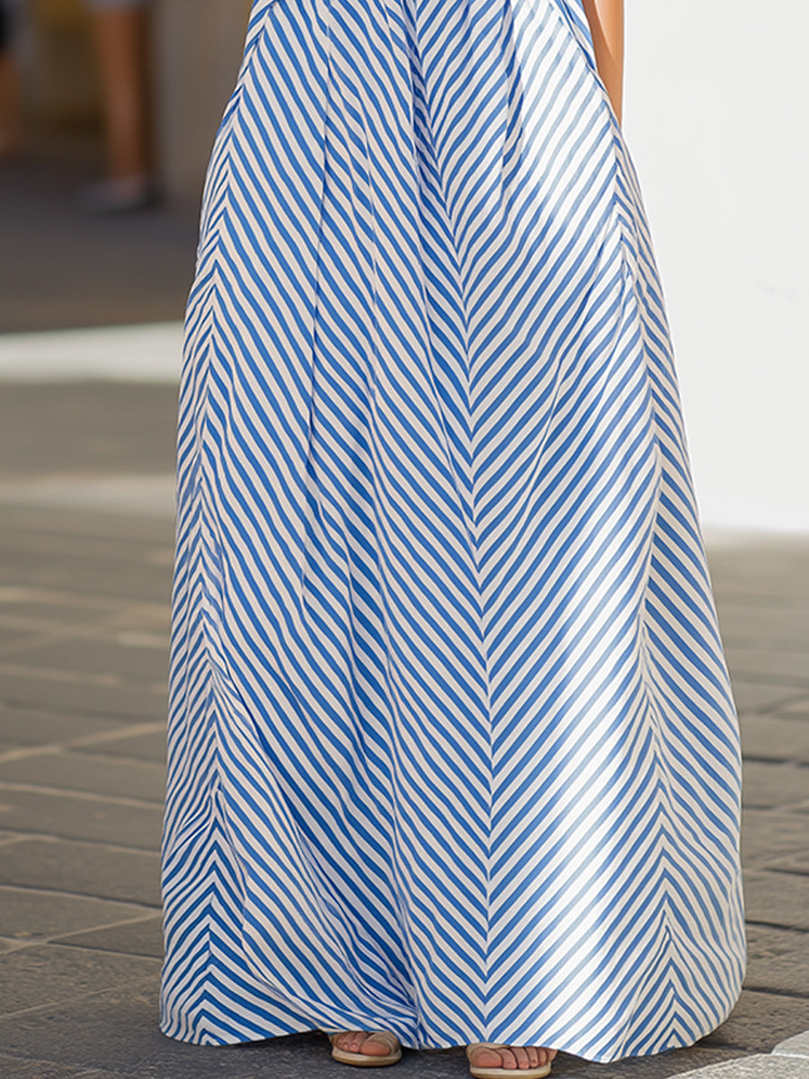 Beatrix™ | Striped Halter Maxi Dress with Open Back