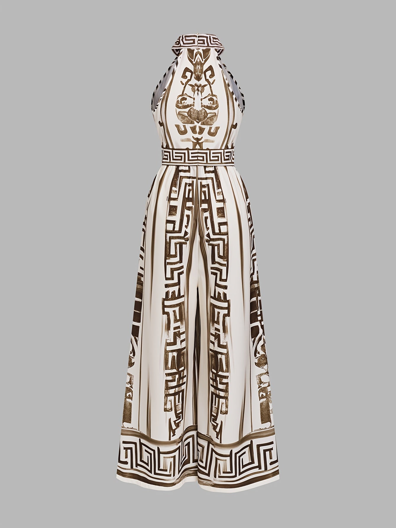 Liora™ | Geometric Print Halter Maxi Jumpsuit