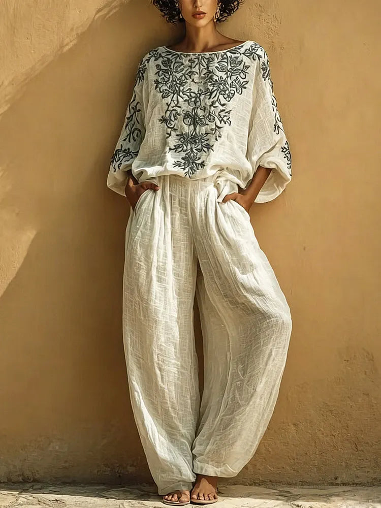 Tamsin™ | Ethnic-Art Top & Trouser Set