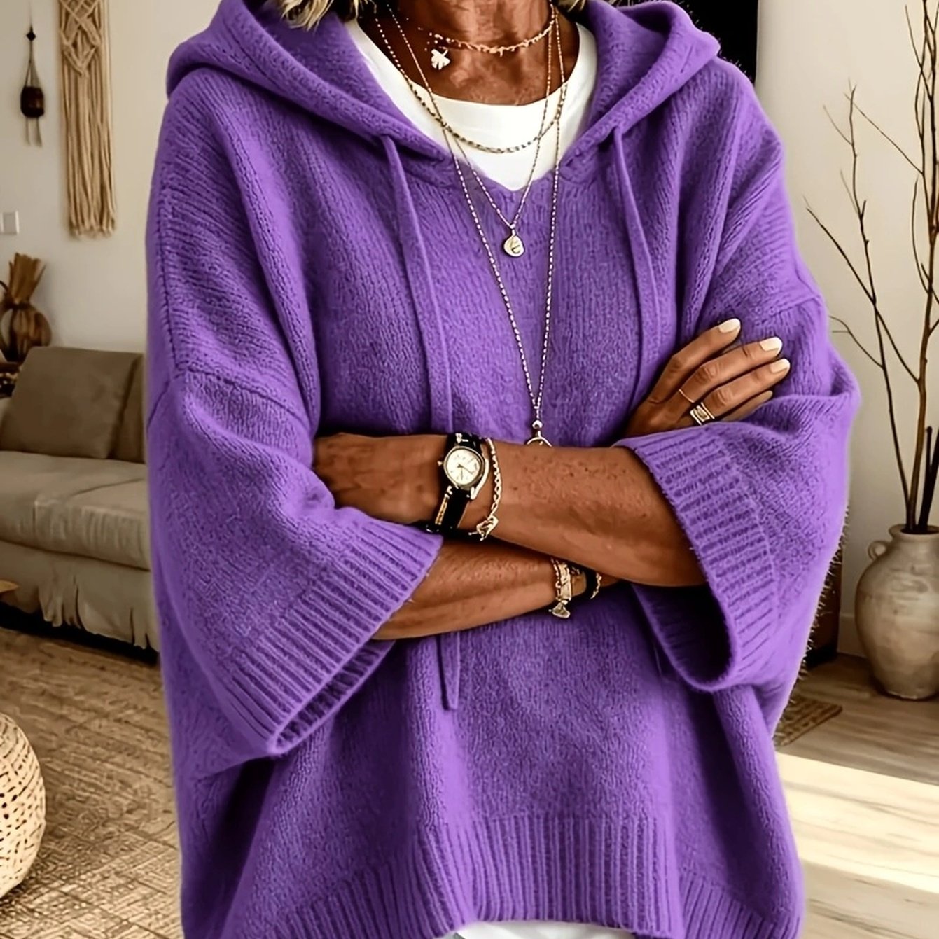 Daphne™ | Batwing Hooded Pullover Sweater
