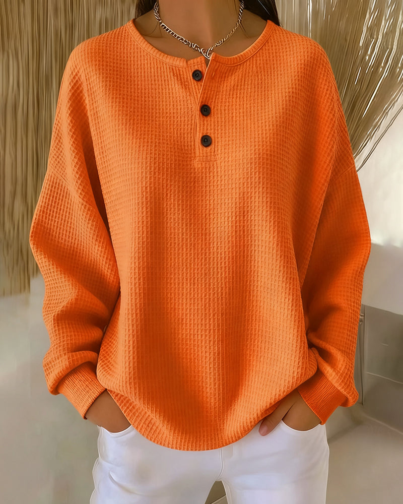 Arvella™ | Relaxed Long Sleeve Henley Sweatshirt