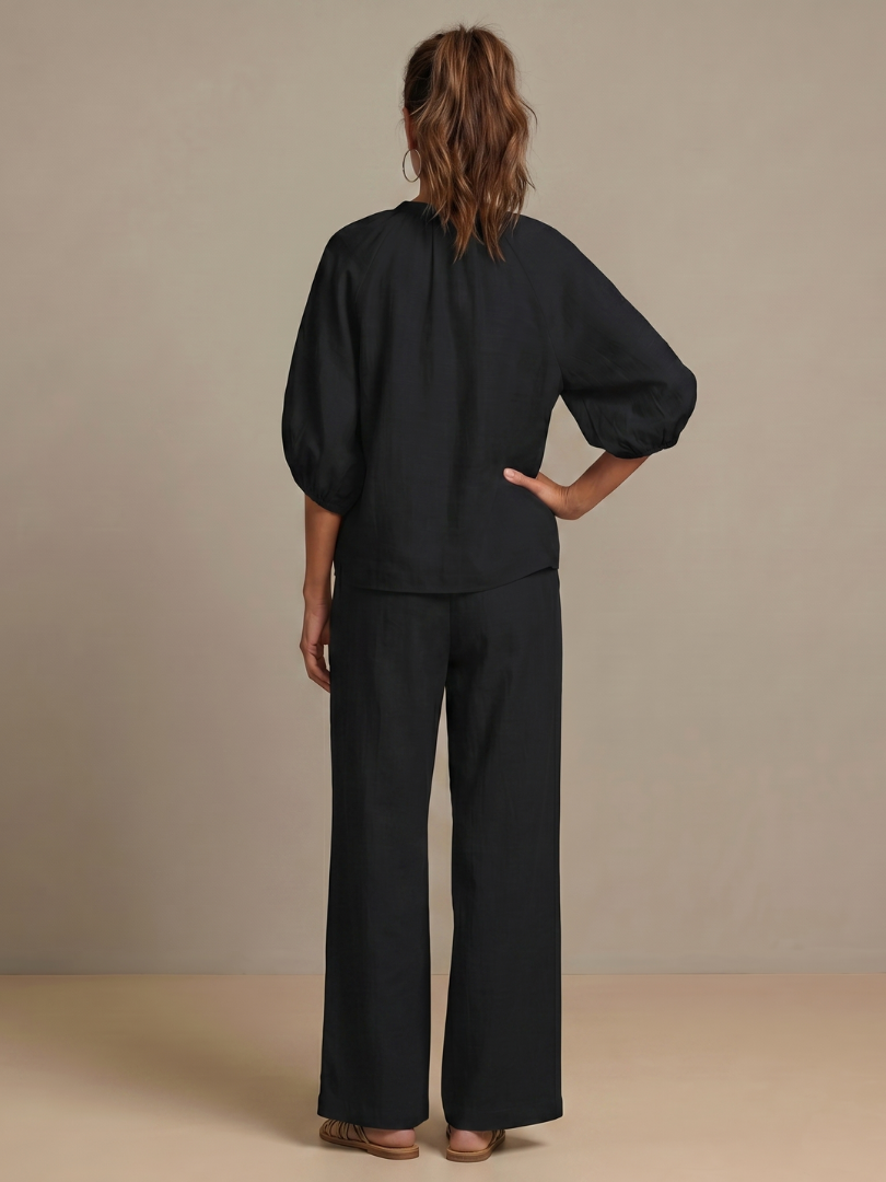 Noelle™ | Zip Front Blouson Top Wide Leg Set