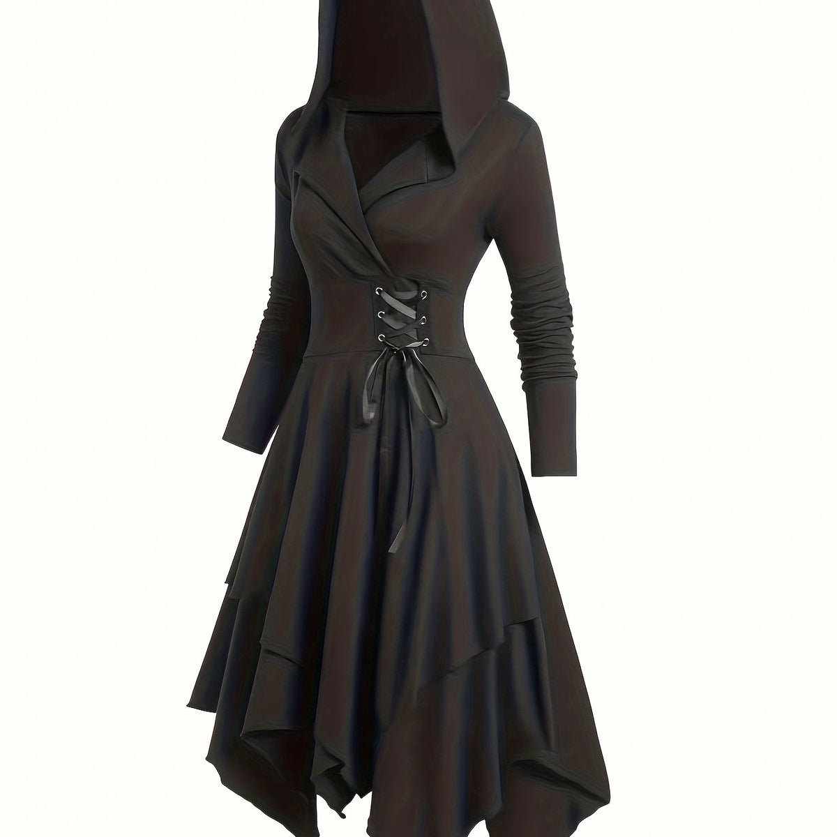 Women's Halloween Hooded Black Cape Dress