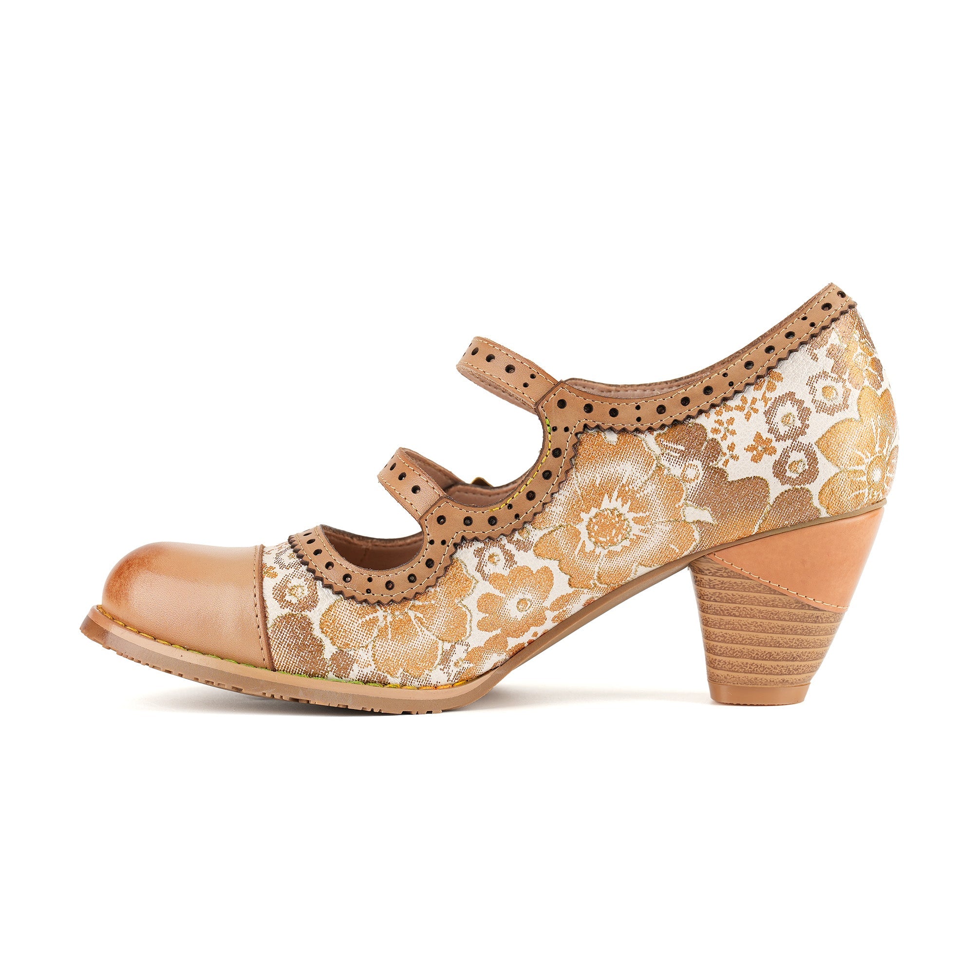 Dorianne™ | Double Buckle Strap Floral Mary Jane Heel