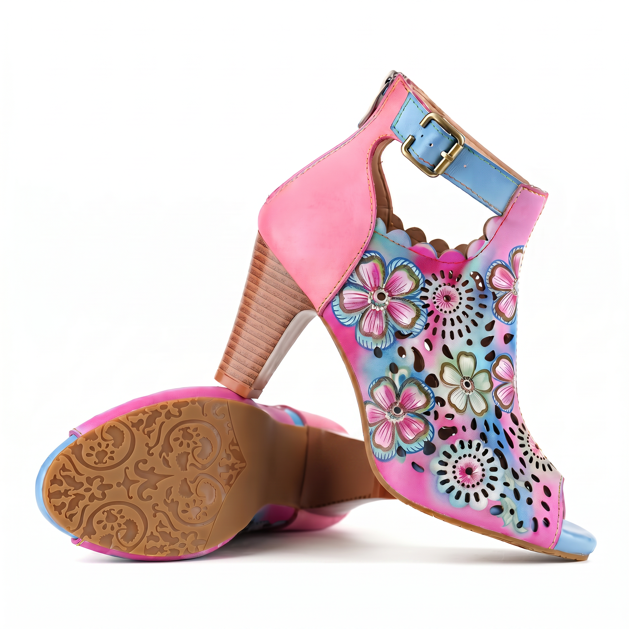 Amelora™ | Floral Cutout Buckle Scalloped Sandal