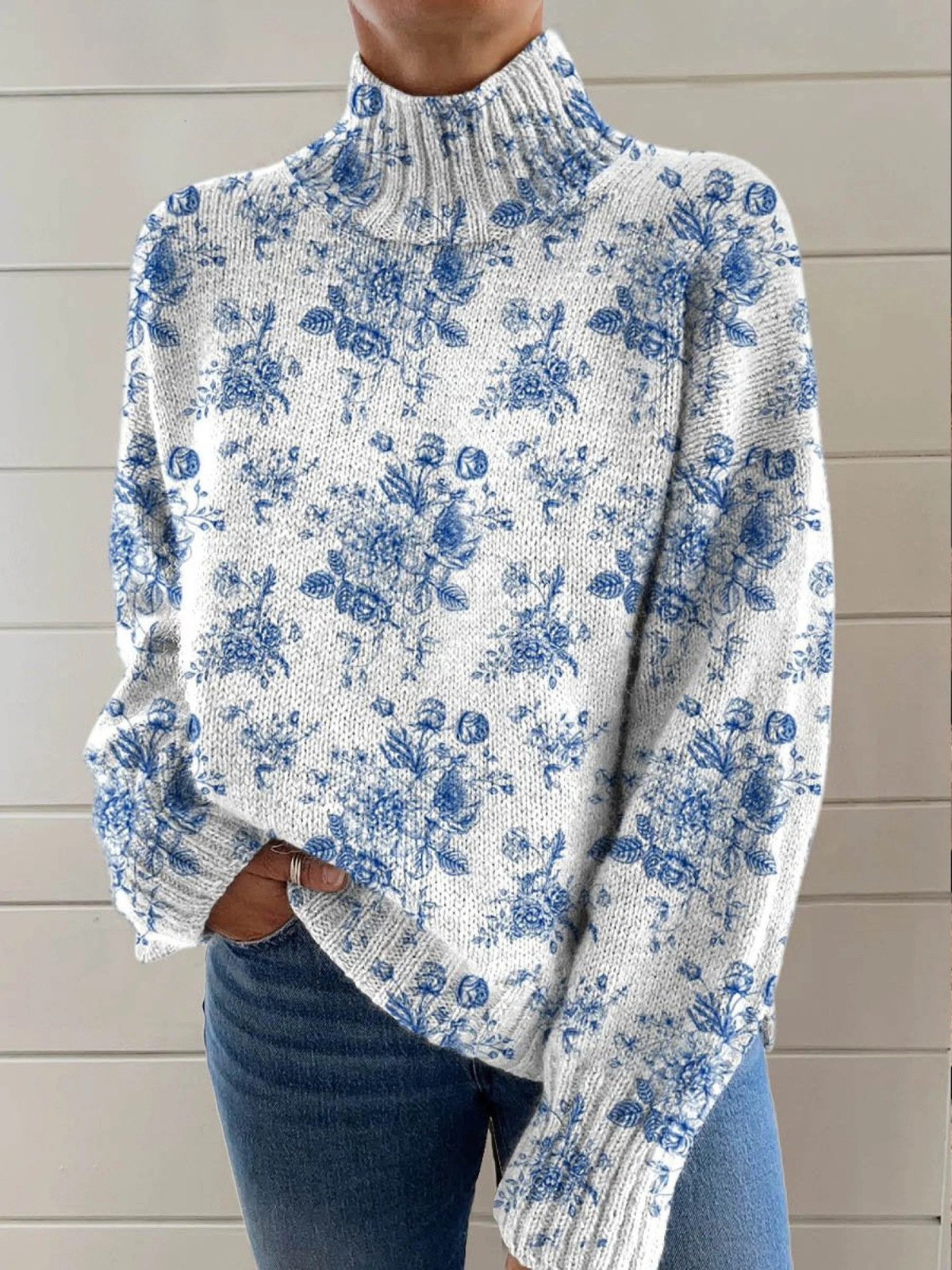 Arlene™ | Floral Print Turtleneck Sweater