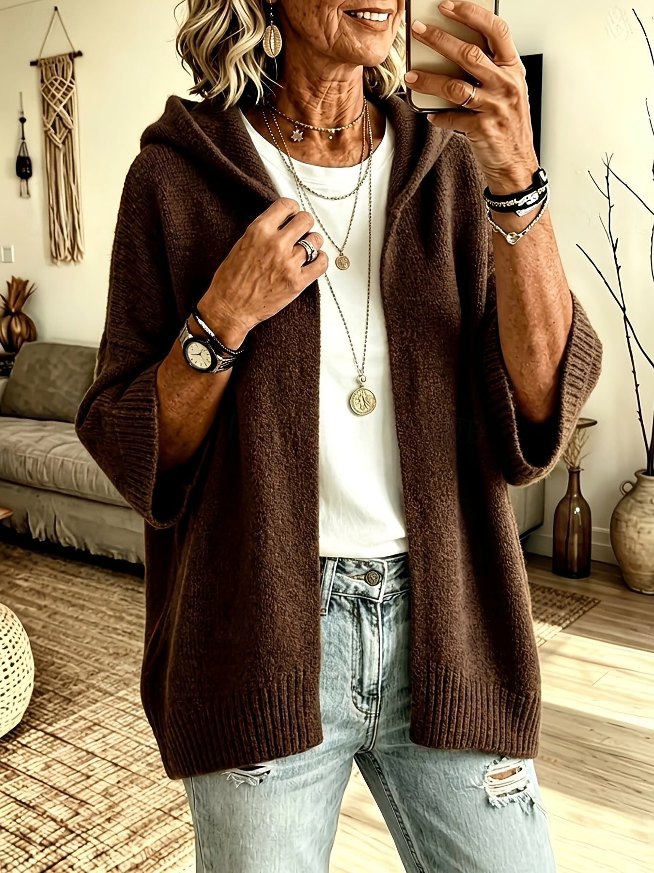 Celeste™ | Vintage Open Front Hooded Cardigan