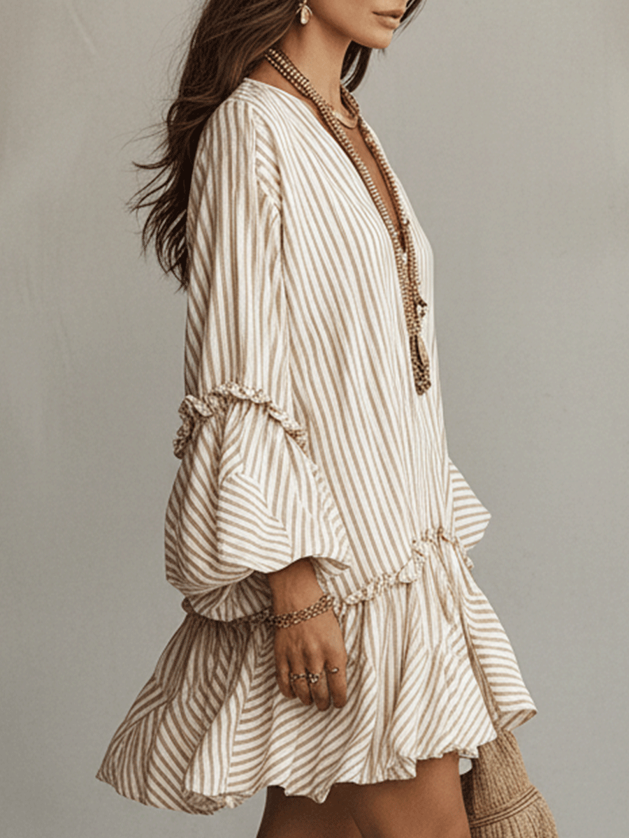Rafferty™ | Striped Ruffled Boho Mini Dress
