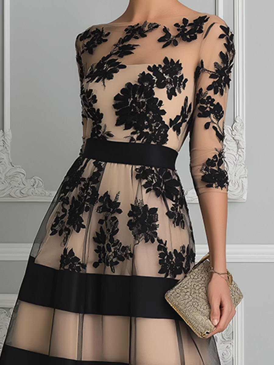 Helena™ | Floral Embroidered A-Line Midi Dress