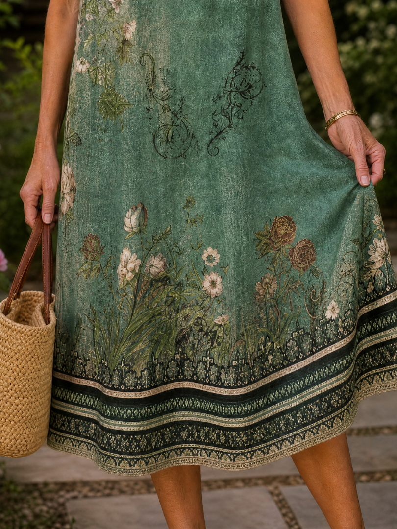 Rosemary™ | Floral V-Neck Short Sleeve Midi Dress