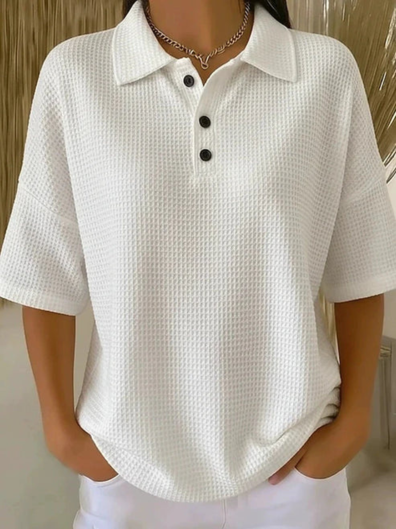 Abriella™ | Waffle Polo Blouse