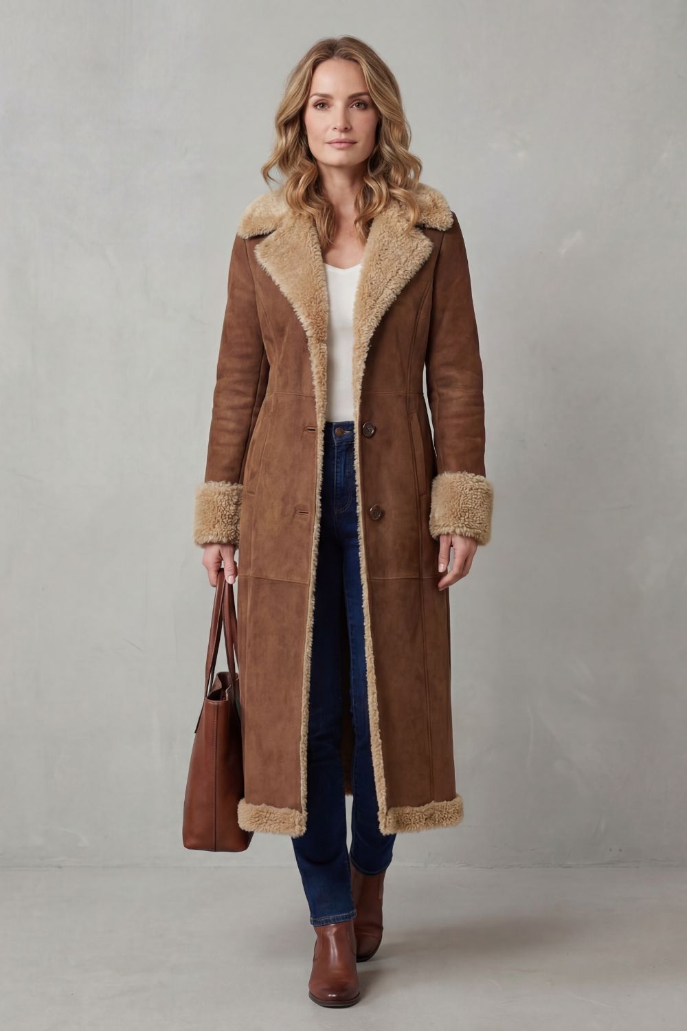 Women's Shearling-lined Silhouette Long Winter Coat