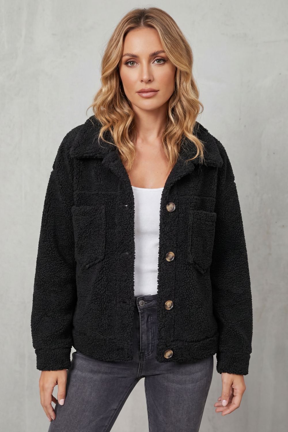 Women's Textured Fleece Style Button-up Jacket