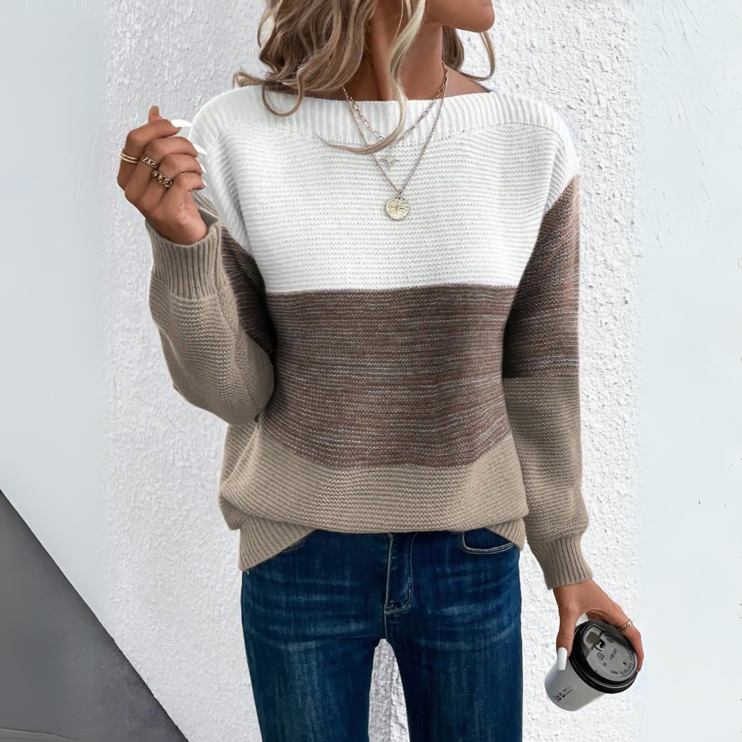 Frostelle™ | Elegant Three-Tone Colorblock Pullover Sweater