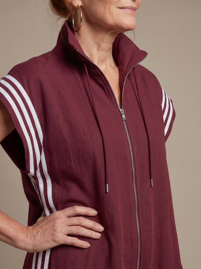 Jivonne™ | Zip Front Stripe Panel Jumpsuit