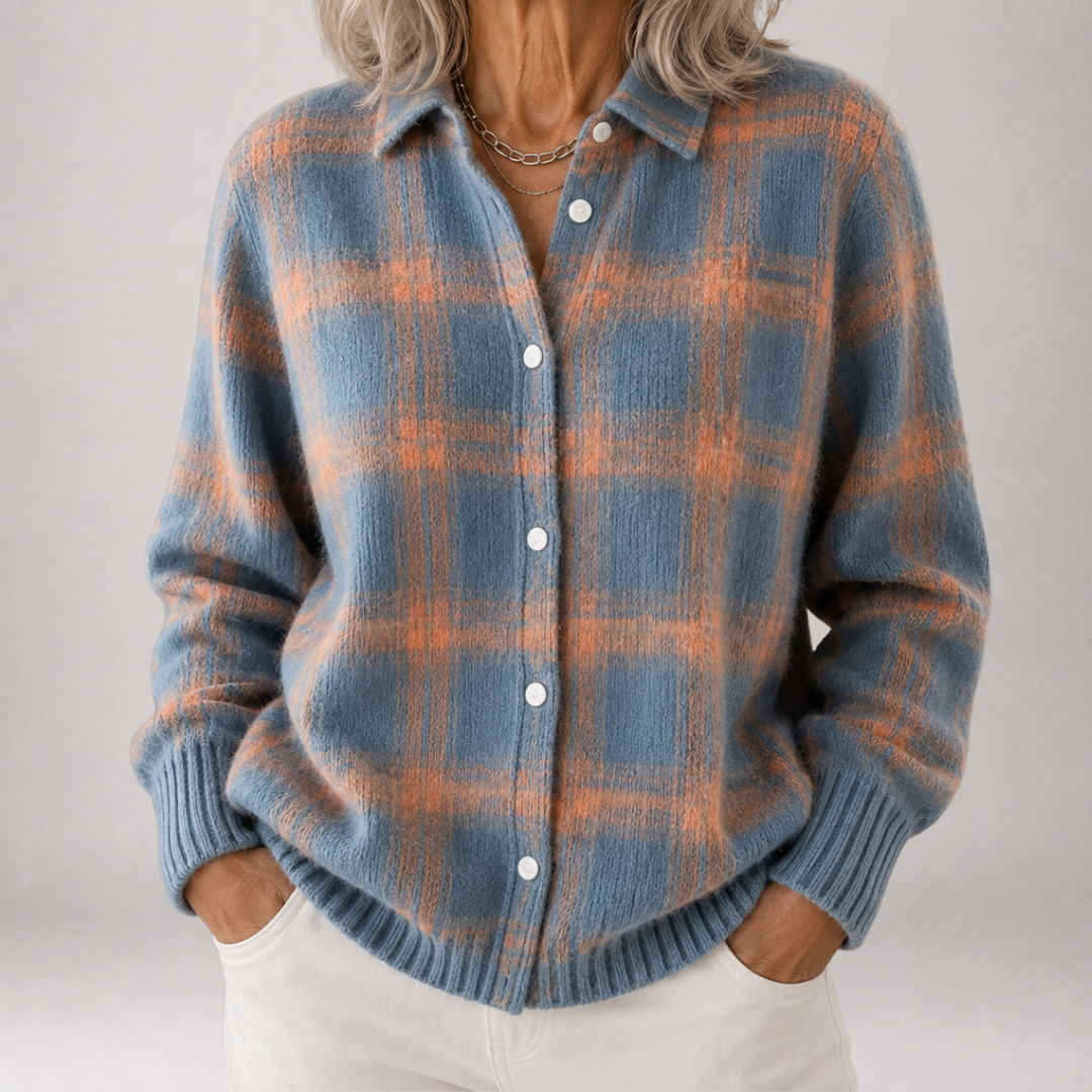 Sabine™ | Brushed Plaid Shirt Cardigan