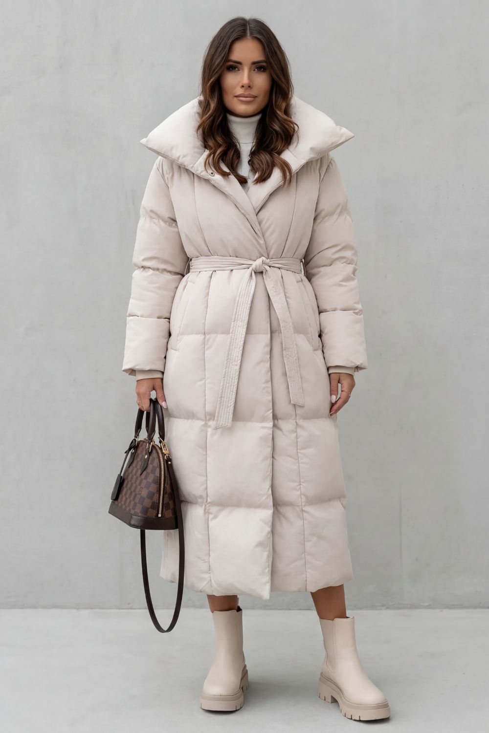 Women's Belted Silhouette Long Padded Puffer Coat