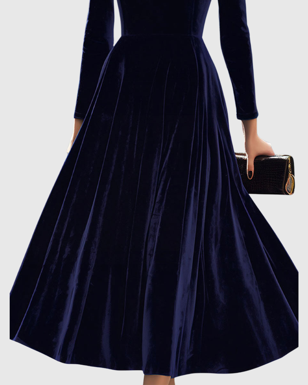 Navy Long-Sleeve Midi Dress