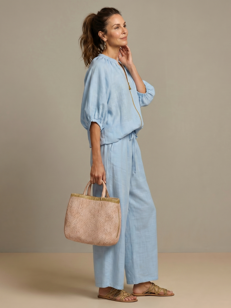 Portia™ | Zip Front Blouson Top Wide Leg Set