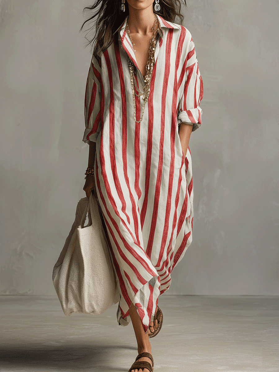 Kestelle™ | Striped Long Sleeve Maxi Dress