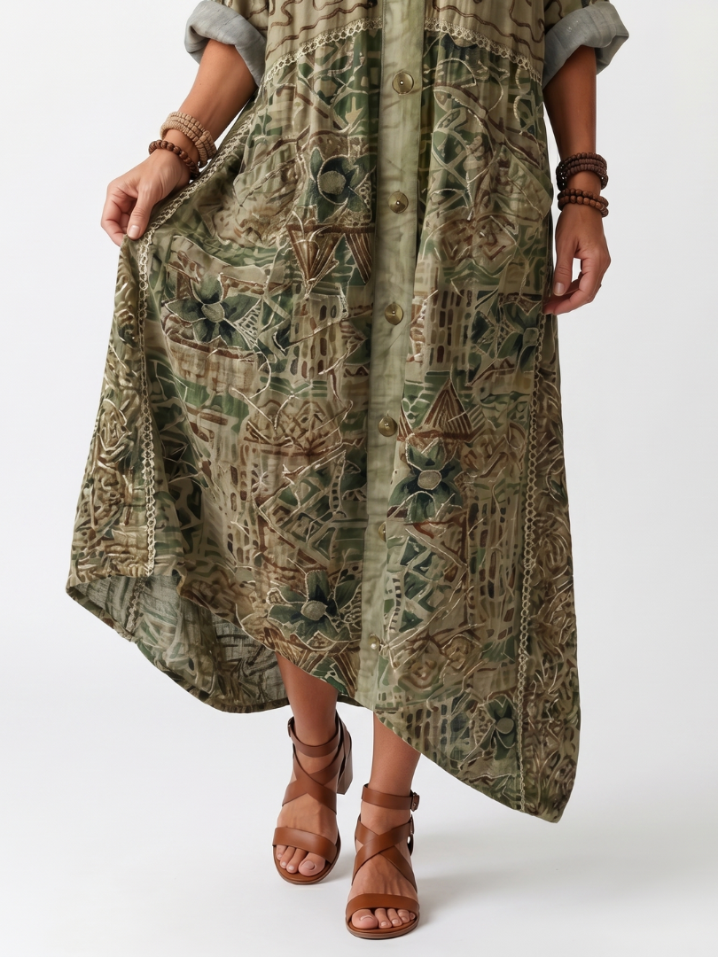 Eulara™ | Oversized Button-Front Midi Dress with Pockets