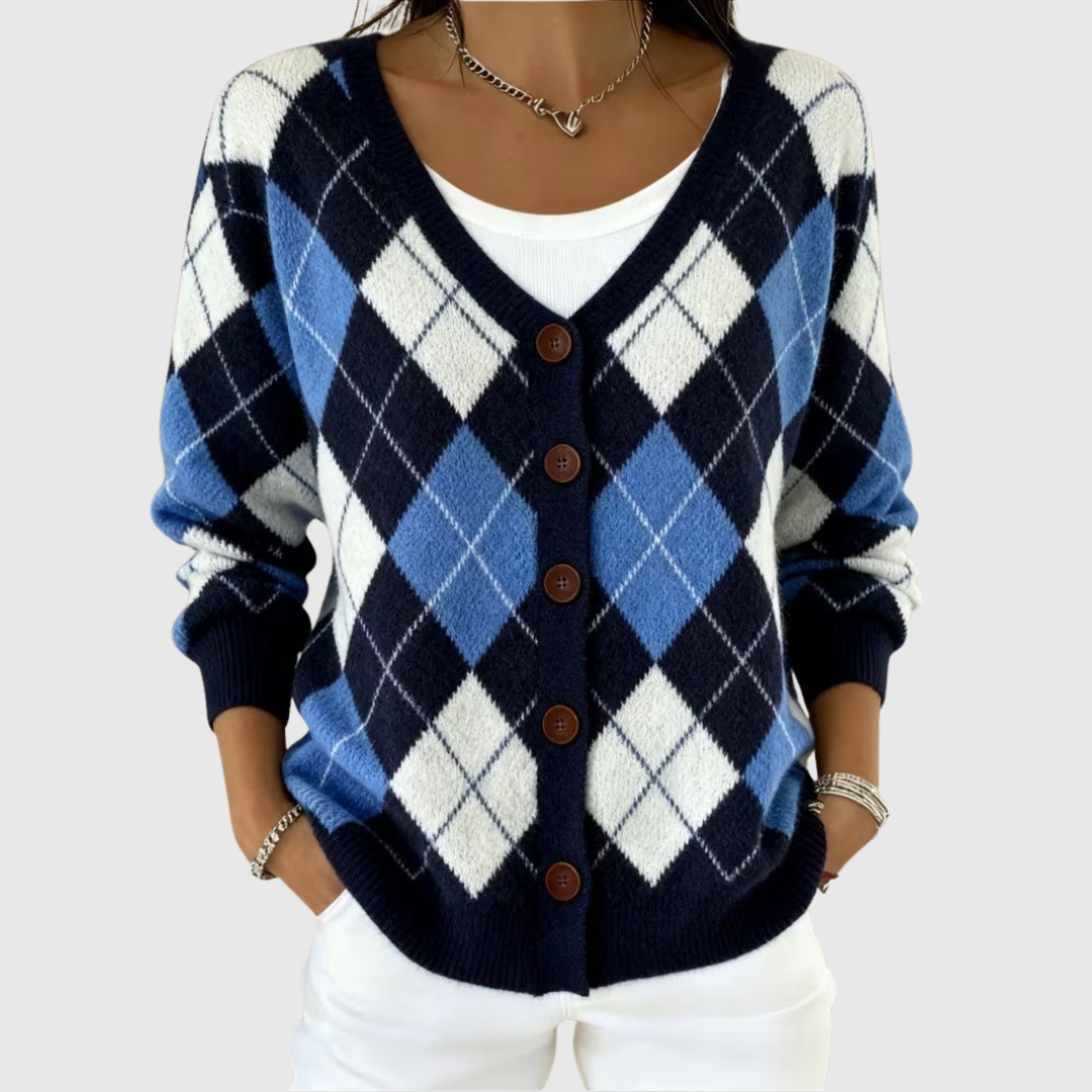 Ottilie™ | Argyle Button-Front Cardigan