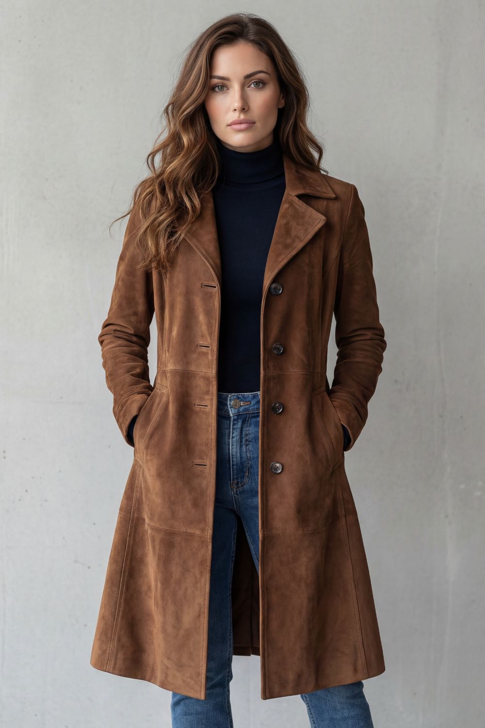 Women's Vintage Suede Finish Longline Coat