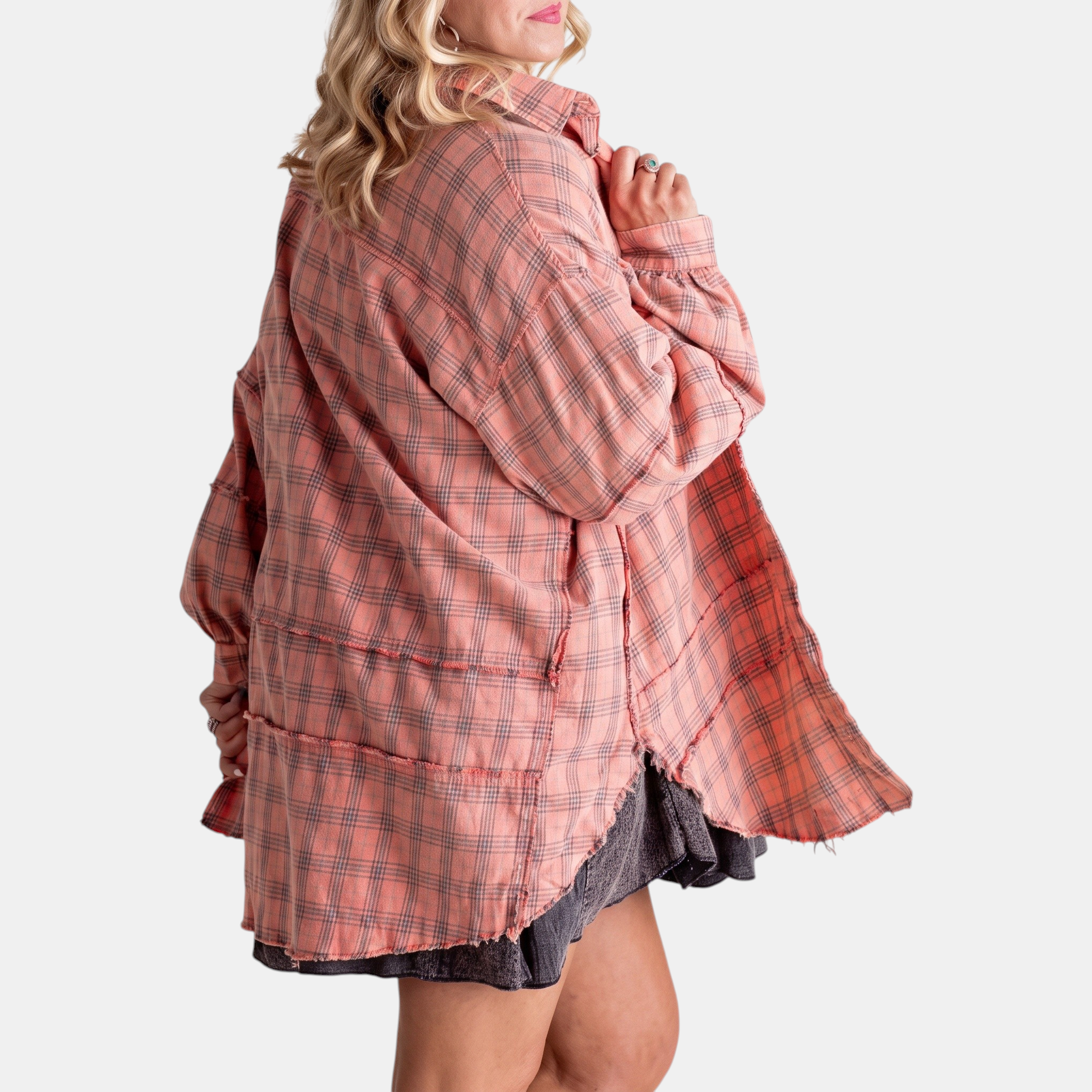 Isadora™ | Oversized Raw Hem Plaid Shirt