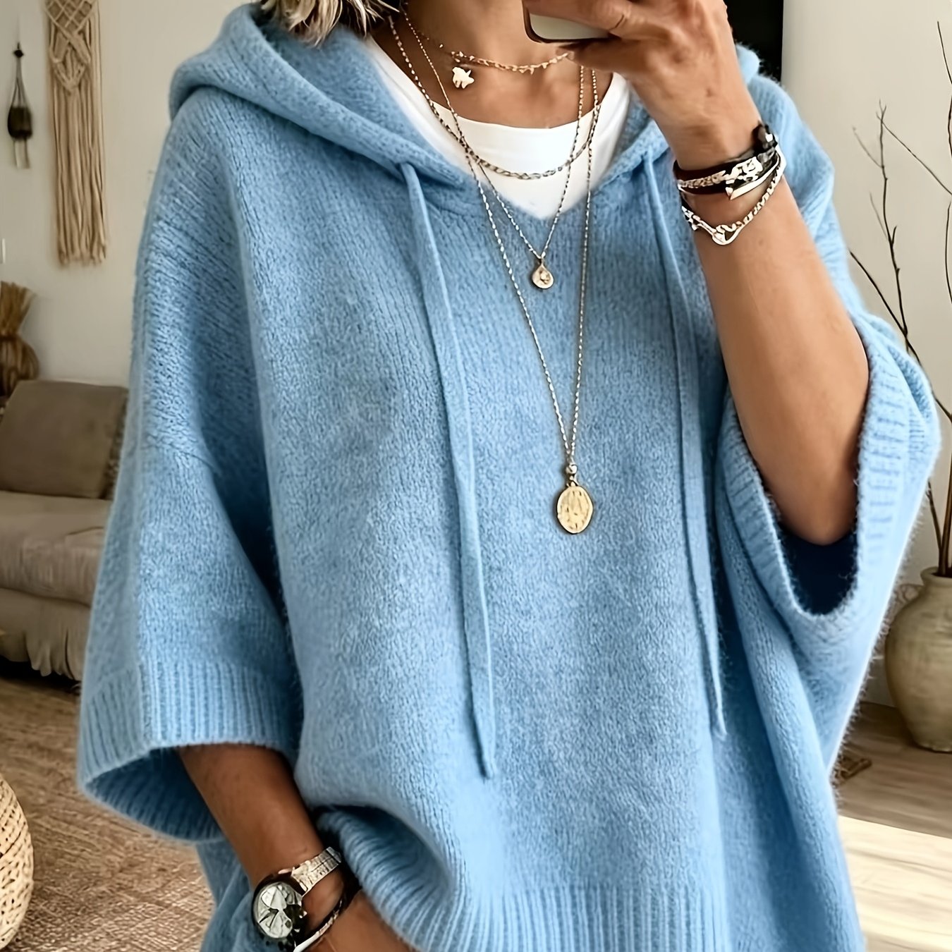 Vynora™ | Casual Drawstring Hooded Poncho Sweater