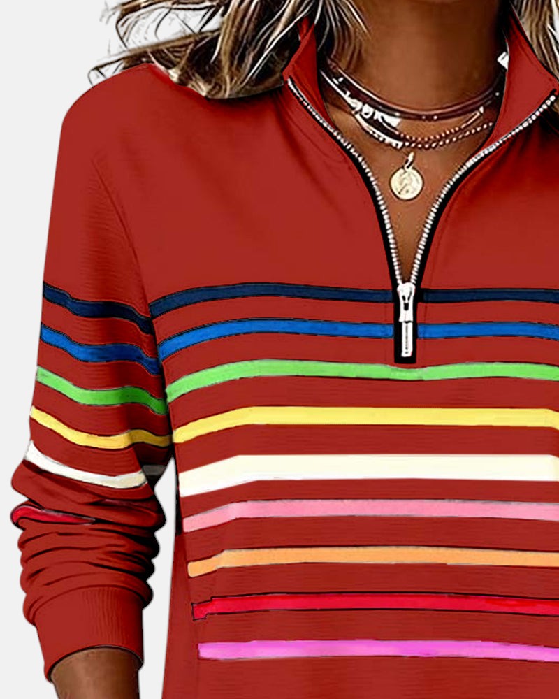 Vyclora™ | Rainbow Striped Half-Zip Sweatshirt