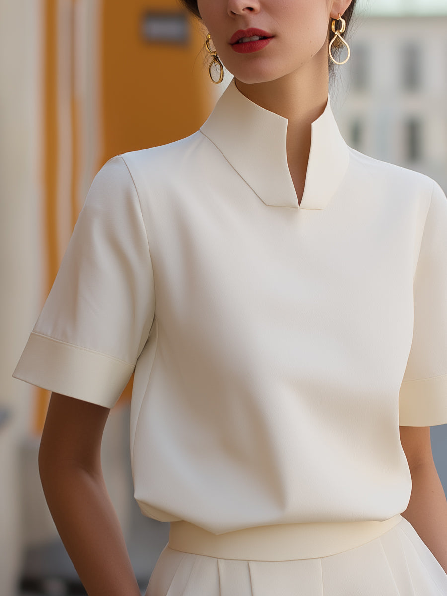 Kendra™ | Minimalist Structured Stand-Collar Blouse
