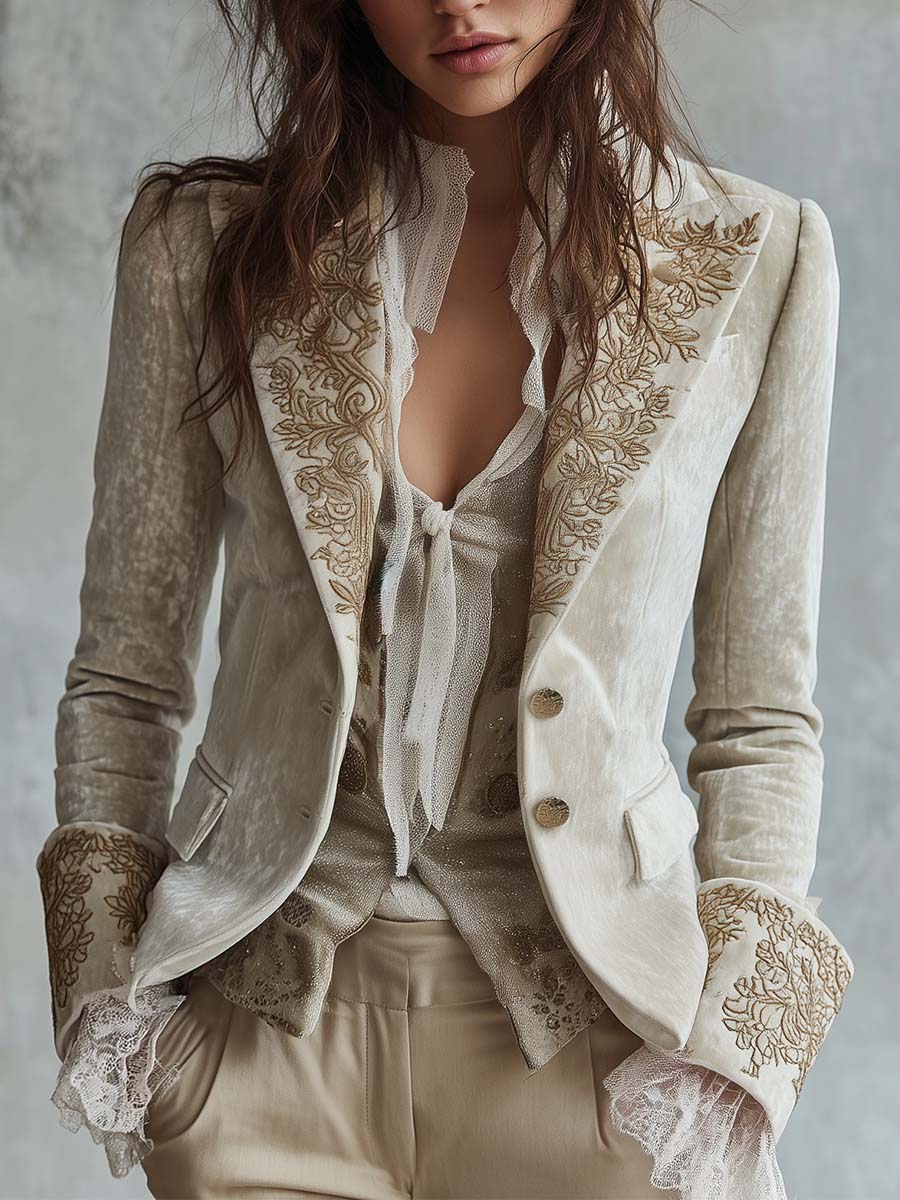Oriana™ | Gold Embroidered Tailored Blazer