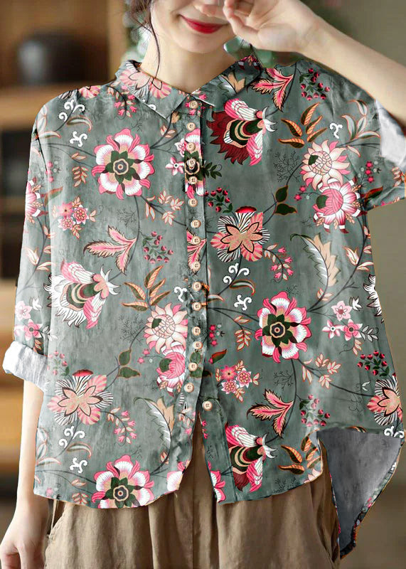 Rosanne™ | Floral Print Button-Front Blouse with Relaxed Fit and Long Sleeves