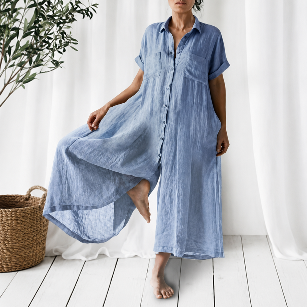 Novalie™ | Casual Solid Loose Lapel Maxi Shirt Dress