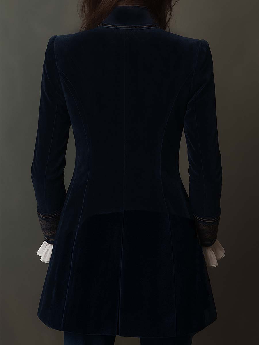 Vadrienne™ | Vintage Navy Embroidered Longline Jacket