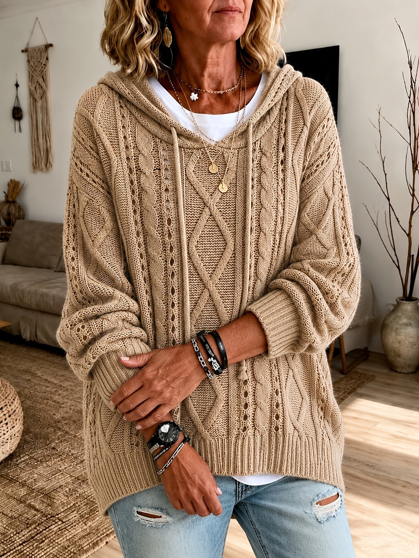 Dorianne™ | Cable Knit Hooded Sweater