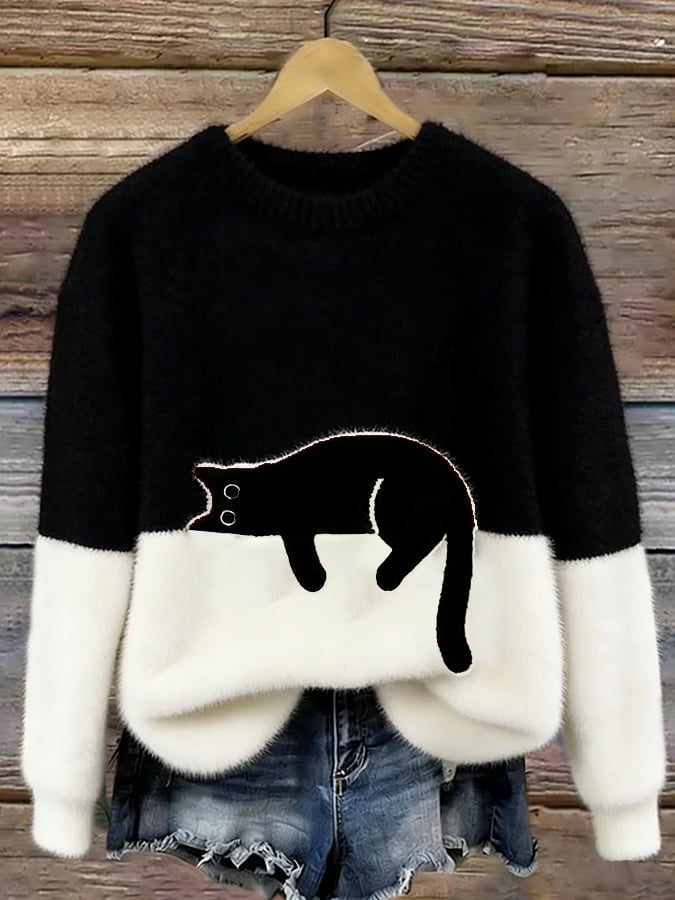 Abilara™ | Cat Print Oversized Sweater