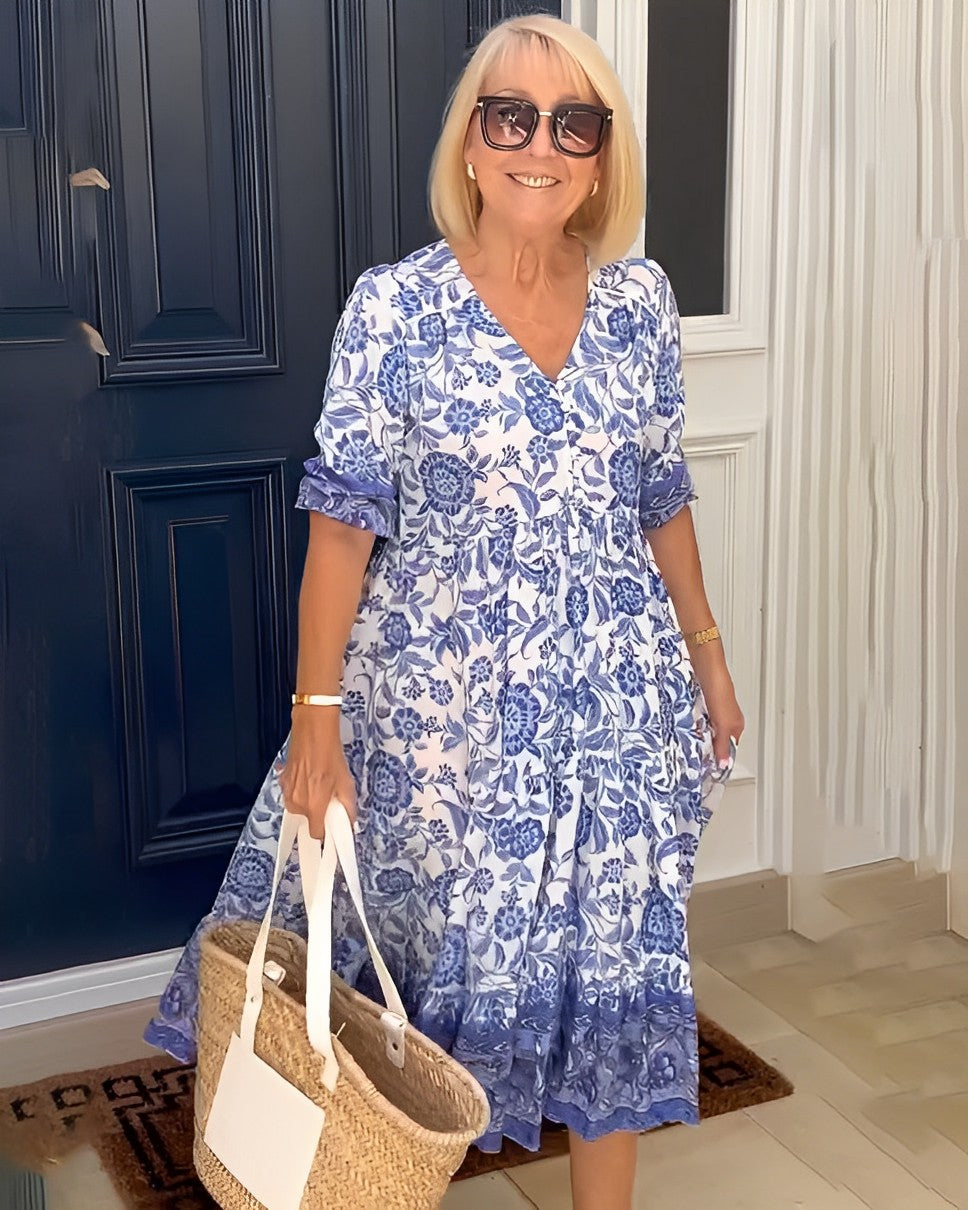 Lucinda™ | Floral V-Neck Midi Dress