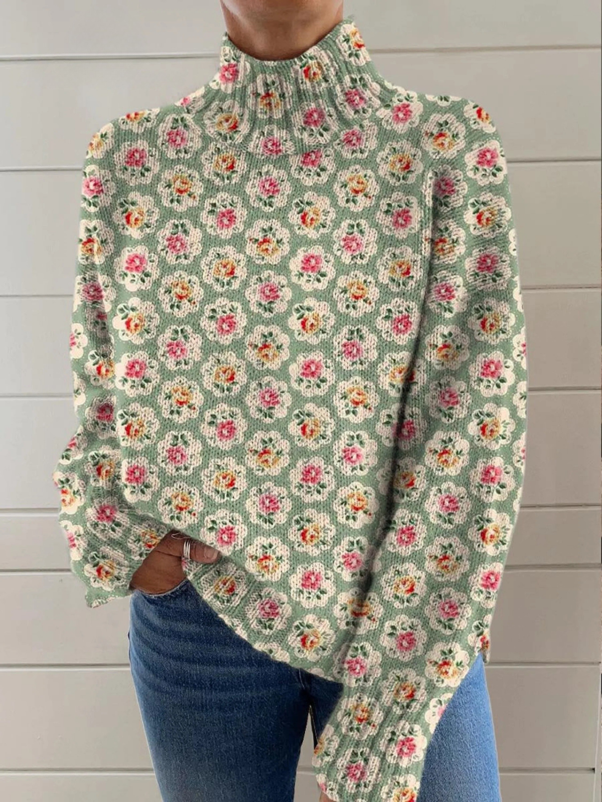 Meadowrose™ | Floral Turtleneck Sweater