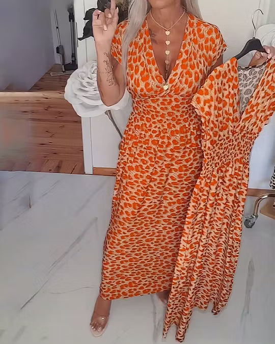 Esmé™ | Elegant Leopard Print V-Neck Dress