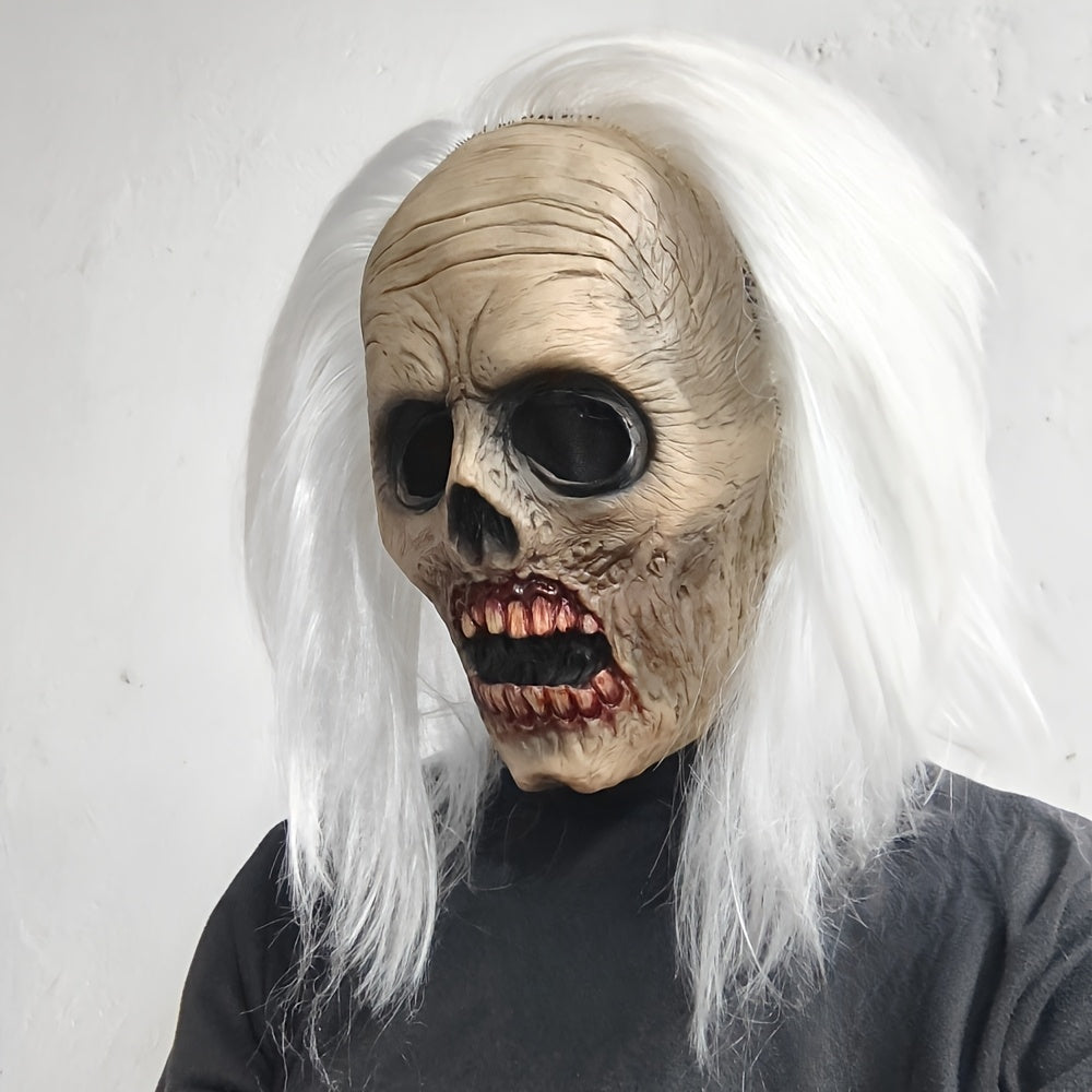 Women's Halloween White-Haired Skull Mask