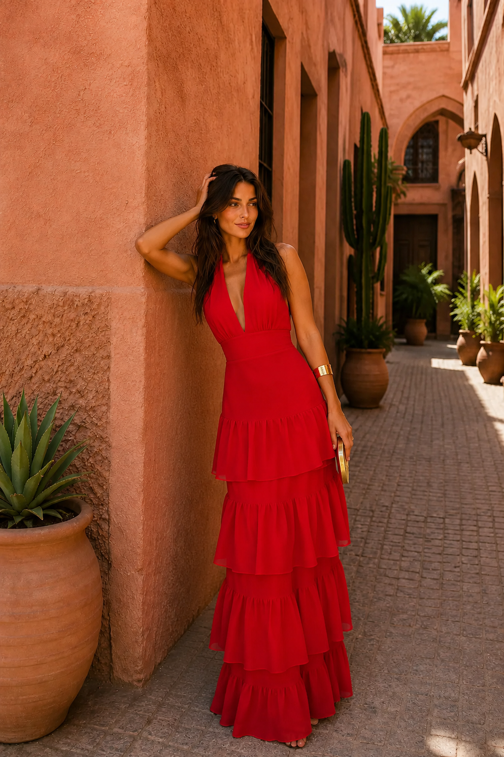 Tiavelle™ | Tiered Ruffle Halter Maxi Dress