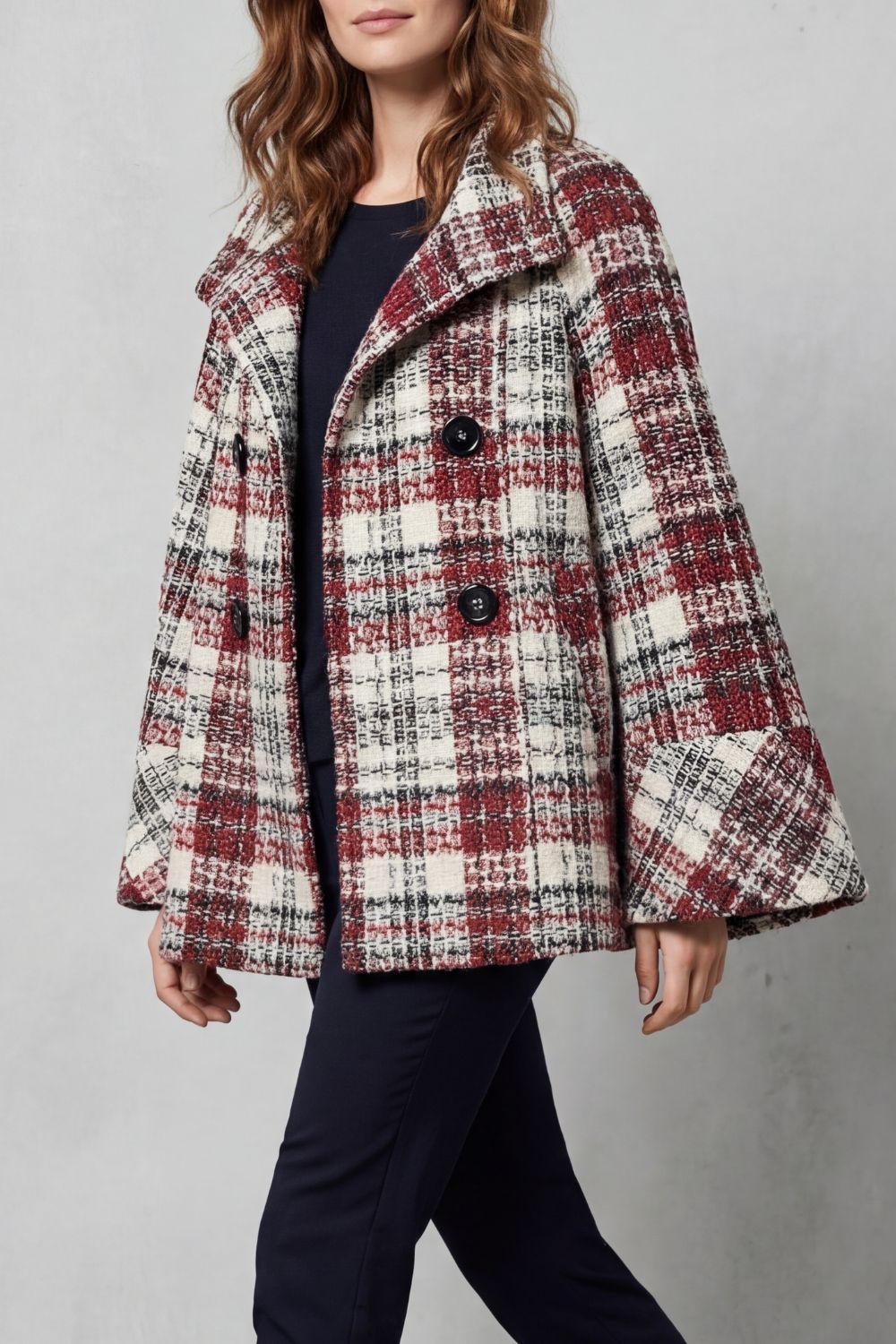 Women's Vintage Check Flair Wool Cape Coat