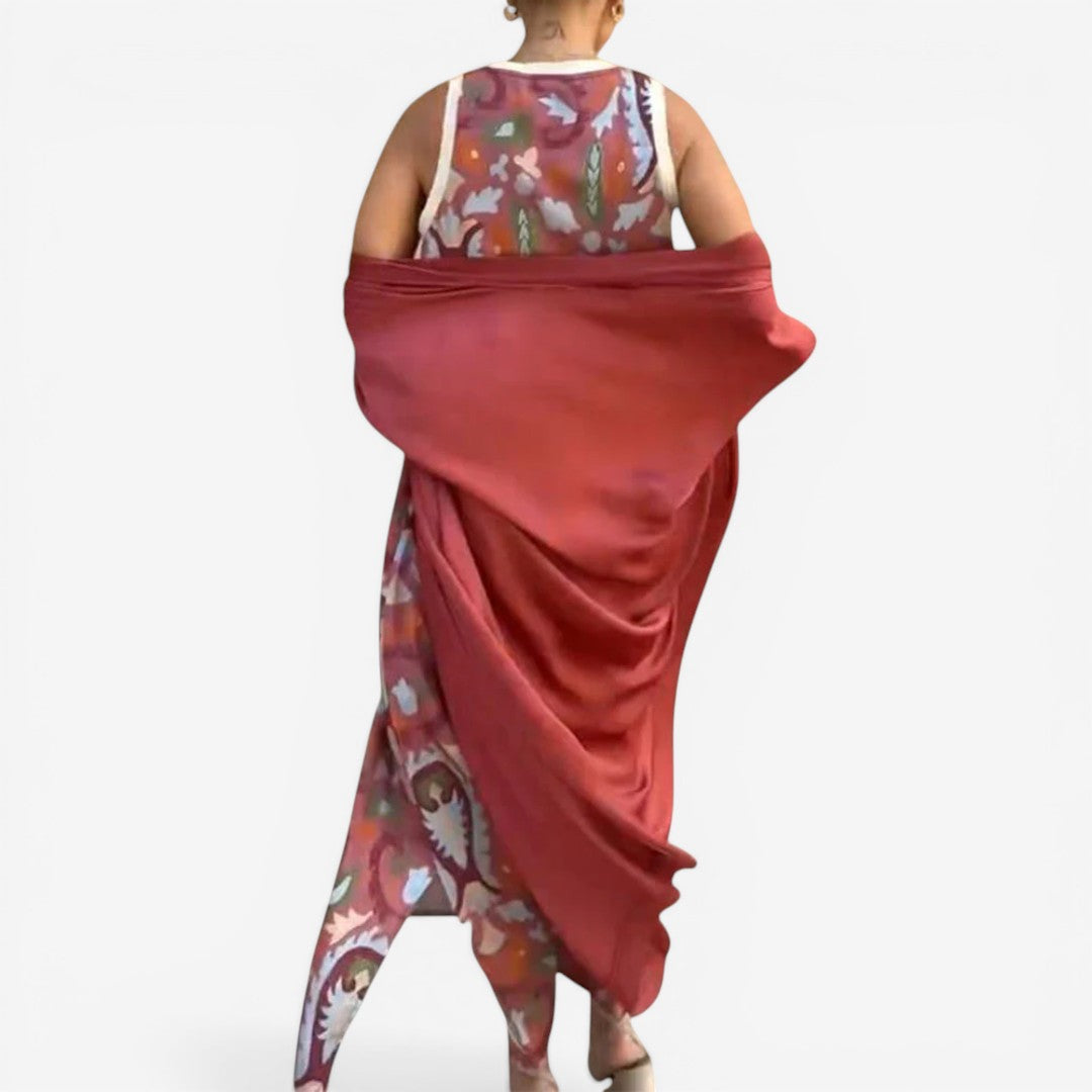 Romilda™ | Printed Maxi Dress with Matching Scarf