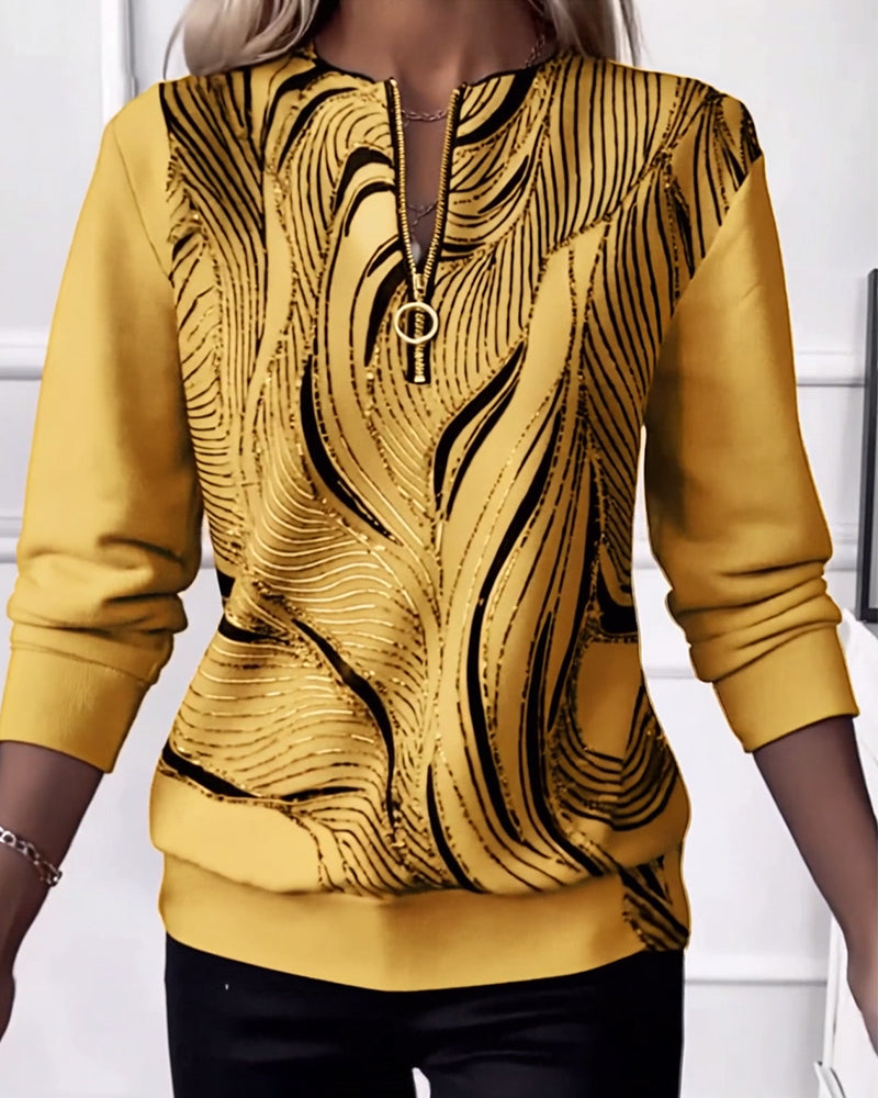 Velourna™ | Printed Zip-Neck Sweatshirt