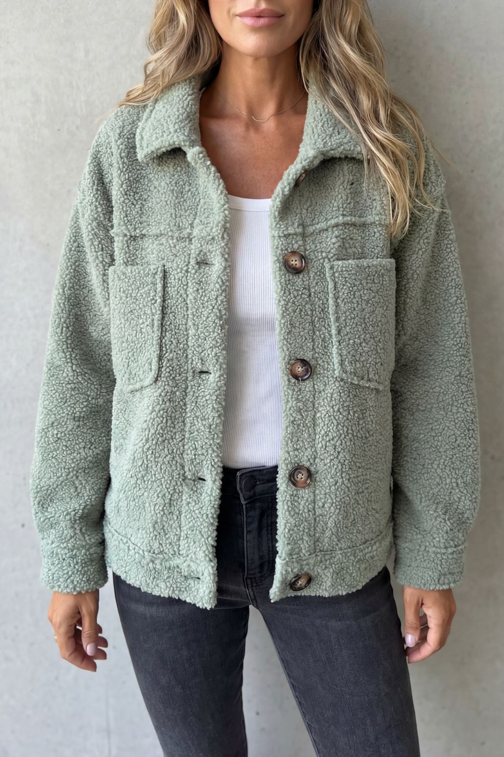 Women's Textured Fleece Style Button-up Jacket
