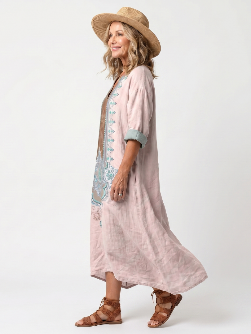 Fabiola™ | Designer Panel Relaxed Pocket Midi Dress