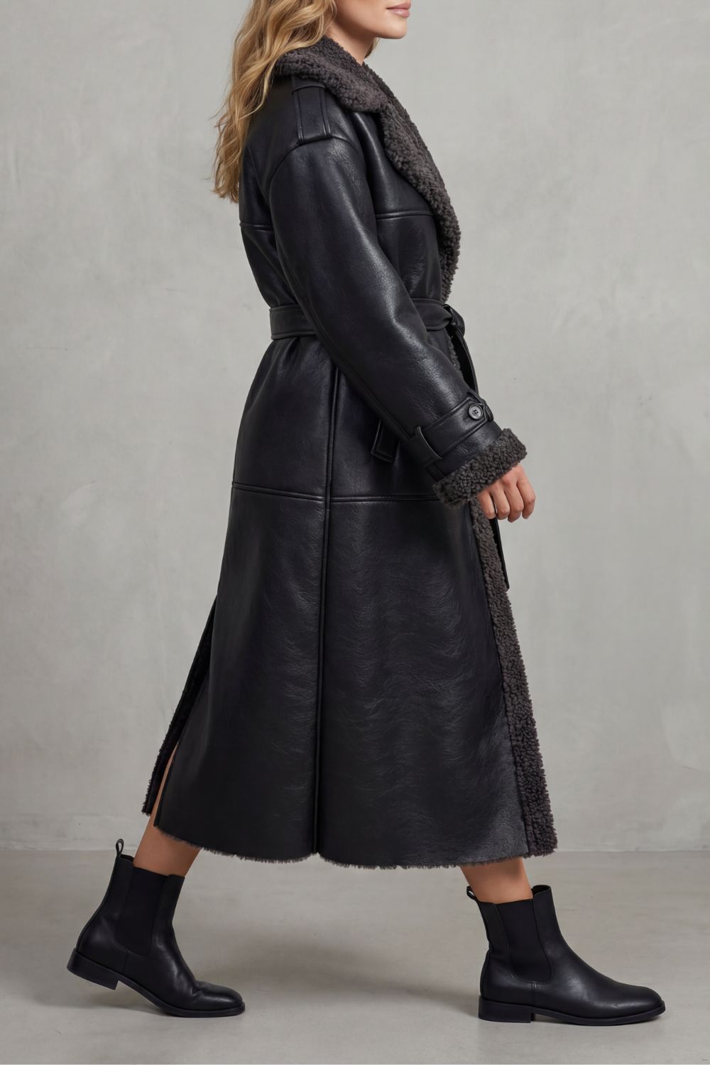 Women's Oversized Belted Warmth Shearling Coat