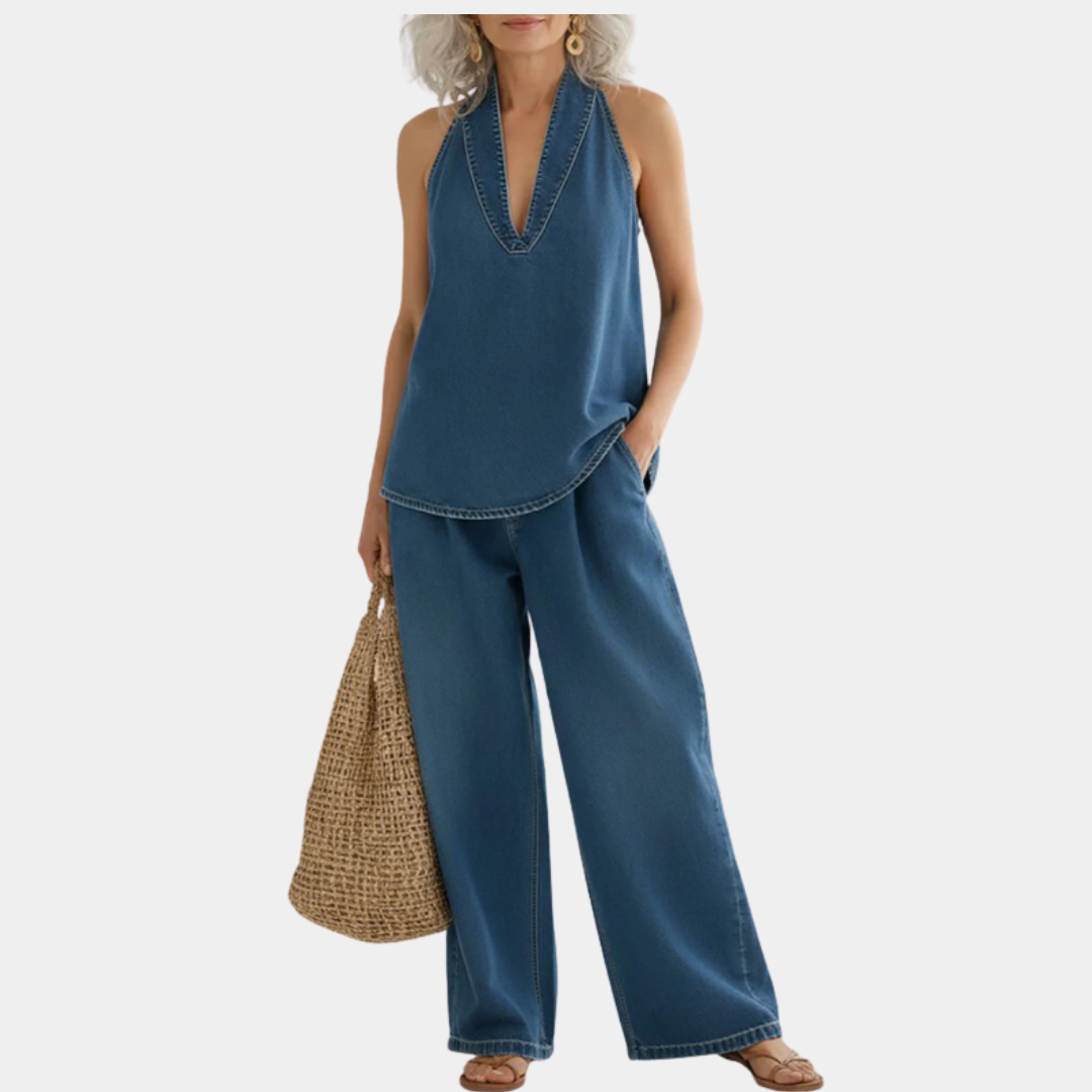Saylor | Vintage Washed Soft Denim-Look Two-Piece Set