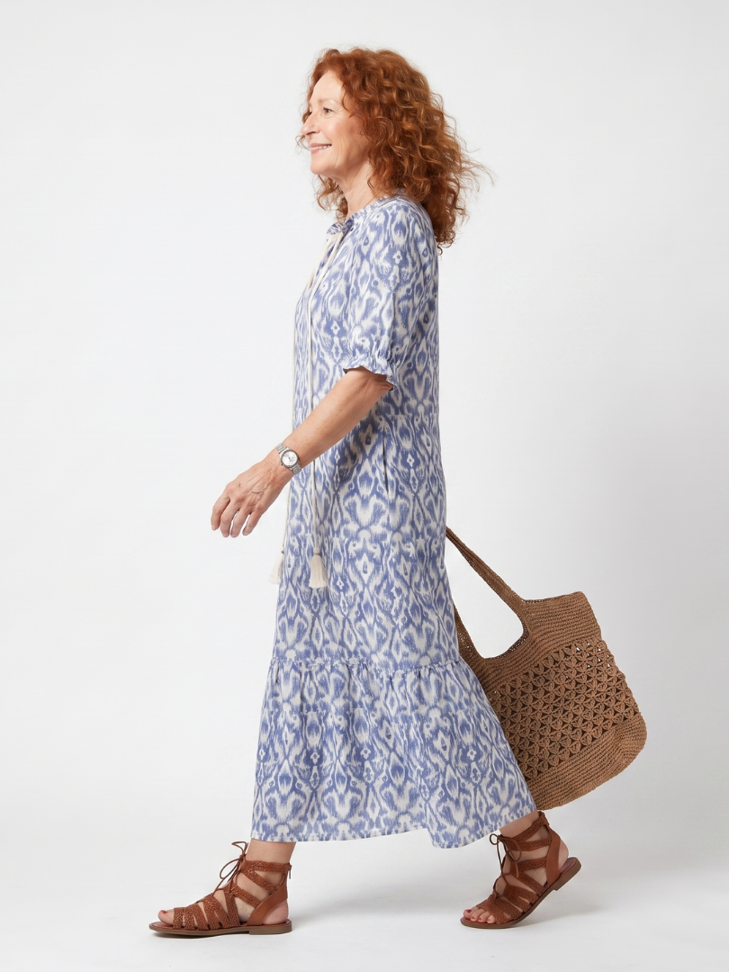 Camille™ | Tassel Tie Neck Printed Midi Dress
